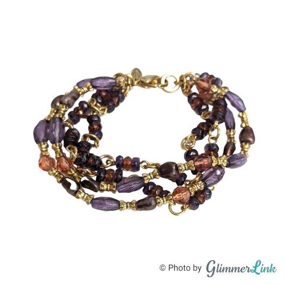 Vintage Liz Claiborne Purple Multi Strand Beaded Bracelet - Picture 8 of 11